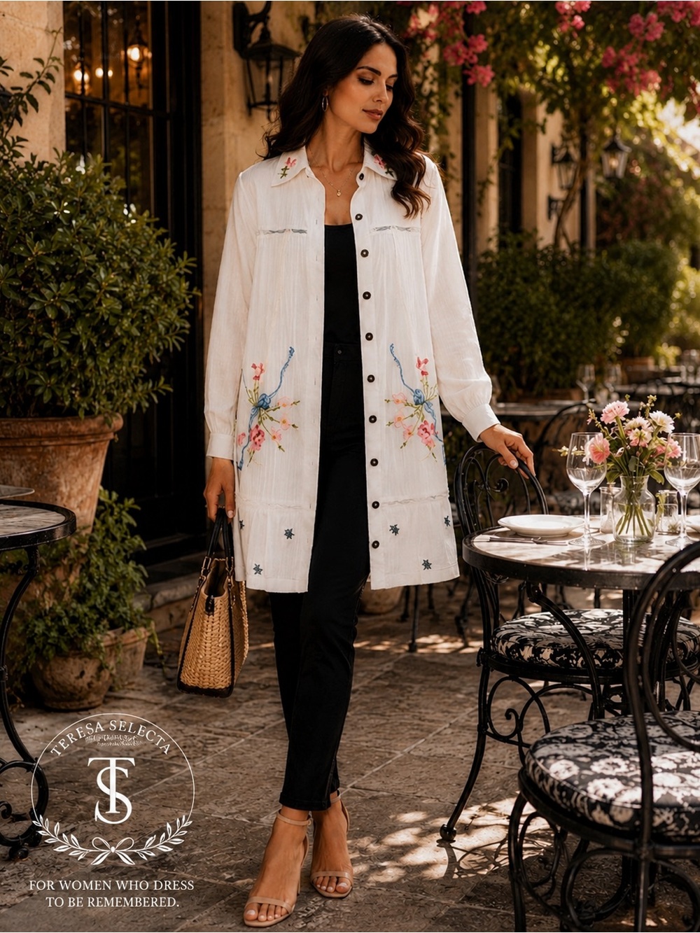 NWT Adore Embroidered Floral Tunic Dress Large White Boho Cottagecore
